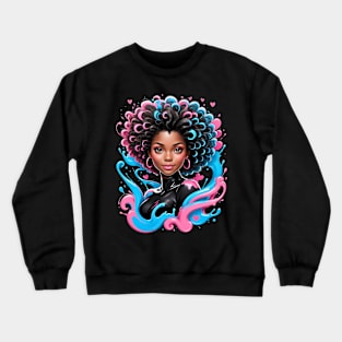 Black Girl Happy Valentines Day Pink Blue design Crewneck Sweatshirt